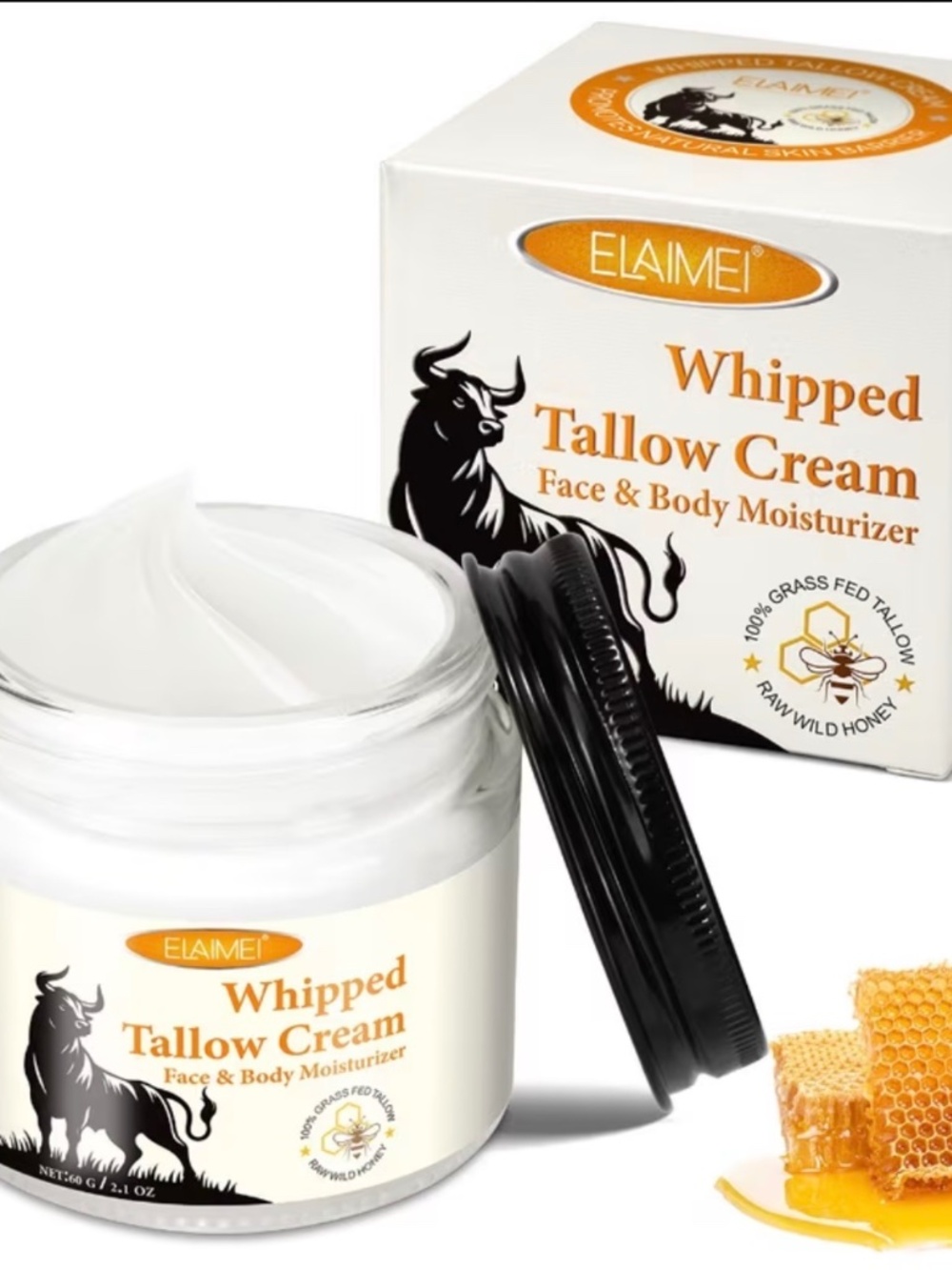 Whipped Tallow Cream Face & Body Moisturizer - White with Orange Accents - Picture 1 of 8